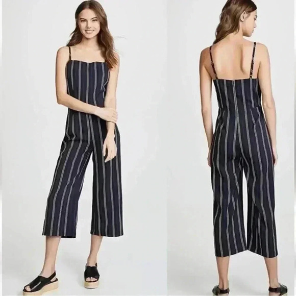 Cupcakes and Cashmere Womens Navy Green Striped Jumpsuit Size 2 NWT MSRP… - Picture 2 of 7